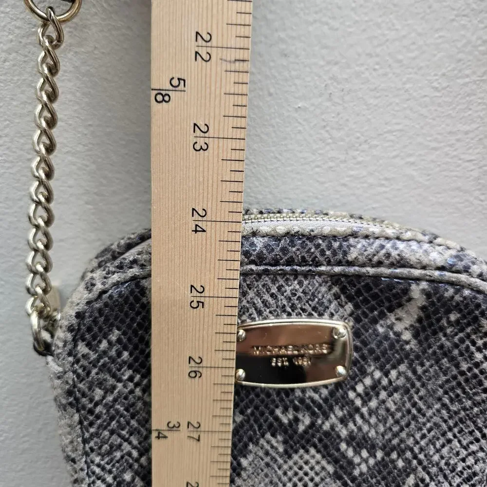 Michael Kors Snake/Python Print Leather Small Crossbody Purse Chain Detail Gray